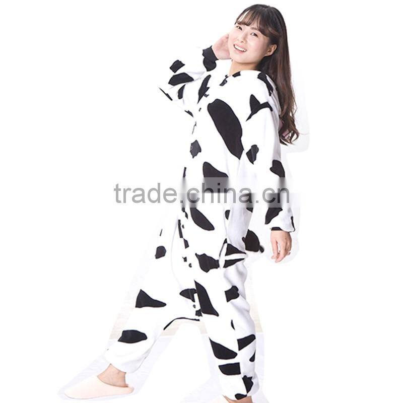 Women cow printed fleece onesie with hood