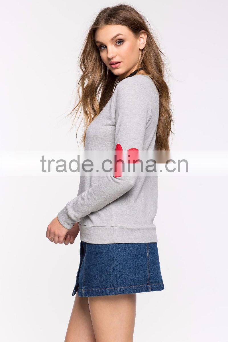 Adorable long sleeve red heart print sweatshirt,latest design ladies crewneck sweatshirt