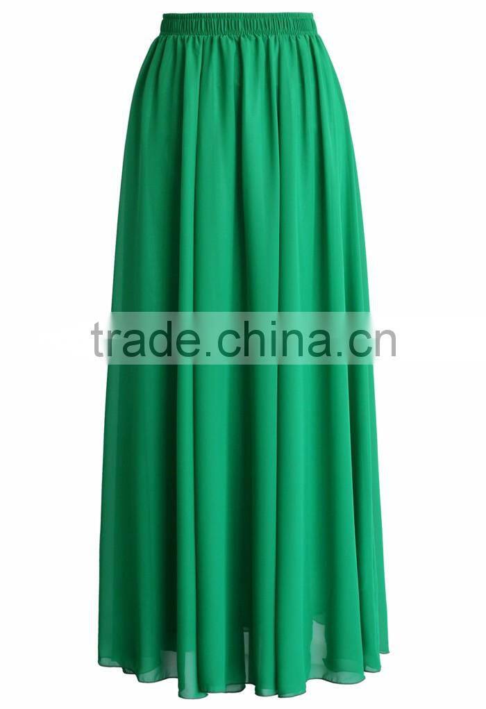 Women wholesale elastic wasitband long skirt fashion chiffon maxi skirt 2016
