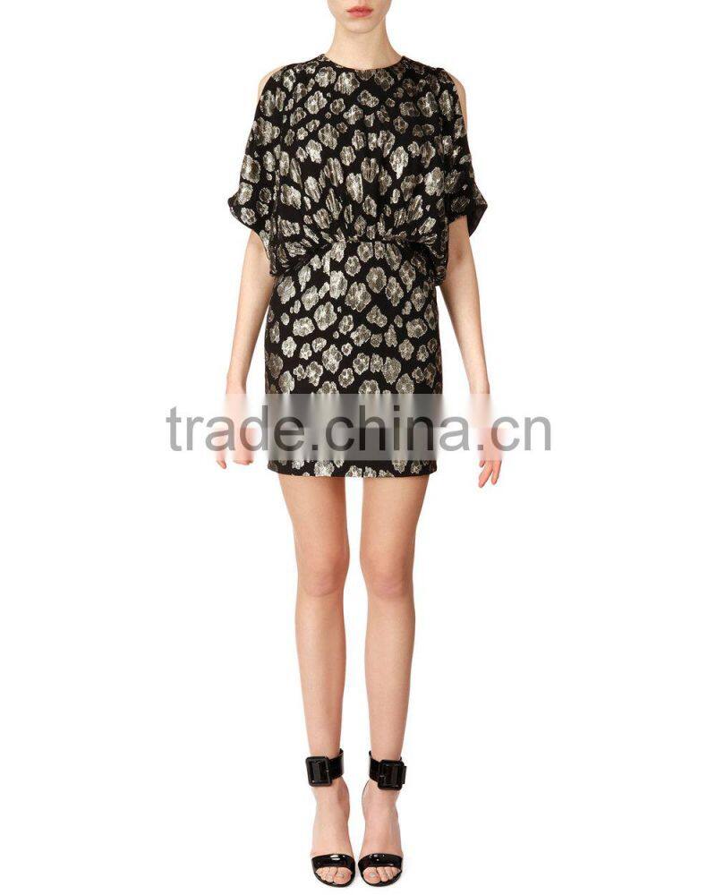 Cinch-Waist Flutter-Sleeve Minidress Evening Dresses China