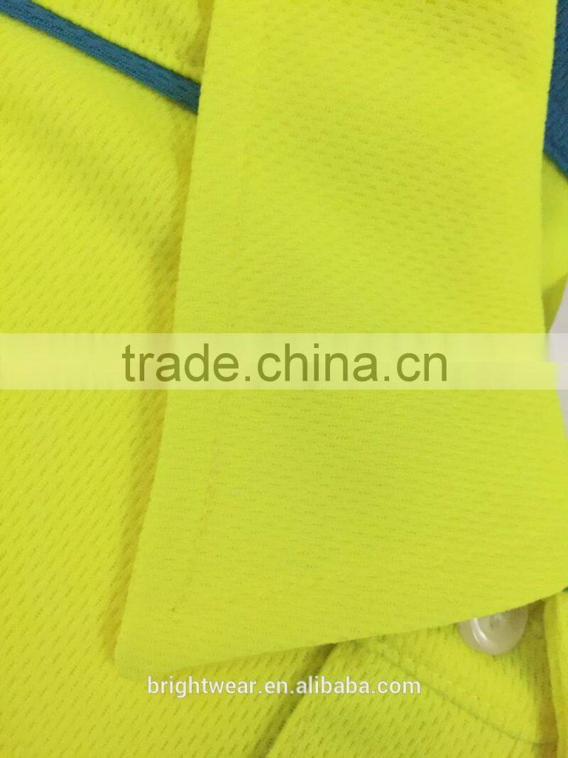 Hot sale yellow micro mesh self fabric collar high visibility safety warning polo shirt