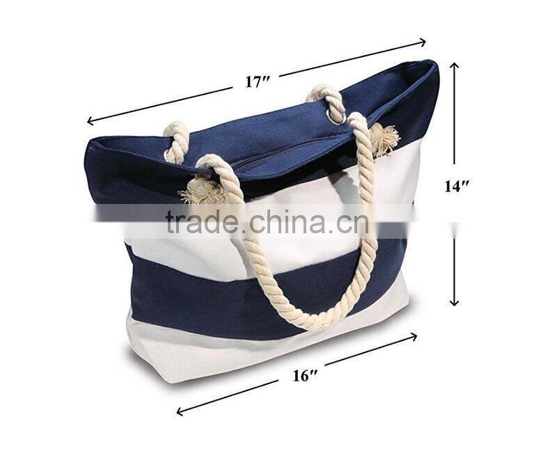 Hot sell fashion canvas beach bag rope handle tote bag for women