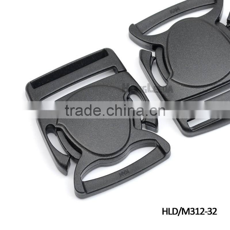 HLD/M312-32mm 1.25inch black plastic buckles adjustable splice clip buckle crab-sahpe backpack webbing strap
