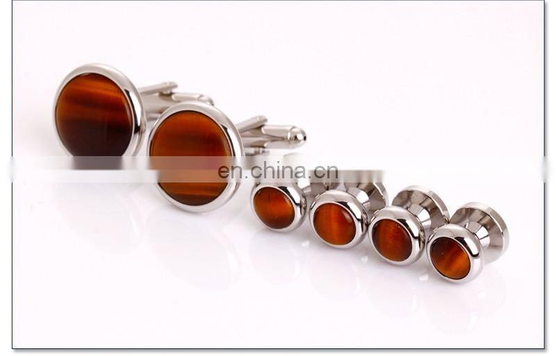 TIGERS EYE CUFFLINK SET FORMAL SET IN SILVER
