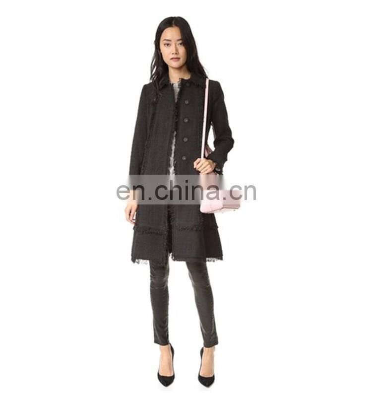 OEM service elegant black body fit wool ladies topcoat