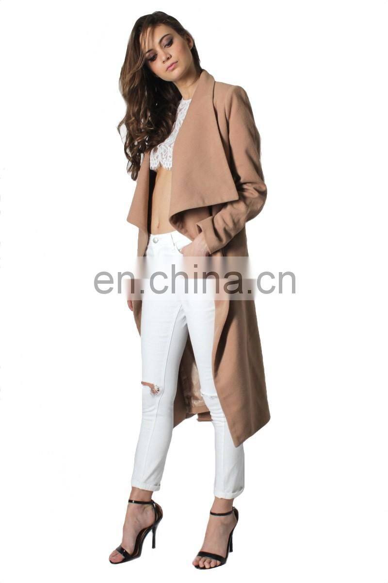 Ladies oversized wool-blend cape buckled collar open front heating mantle dust coat