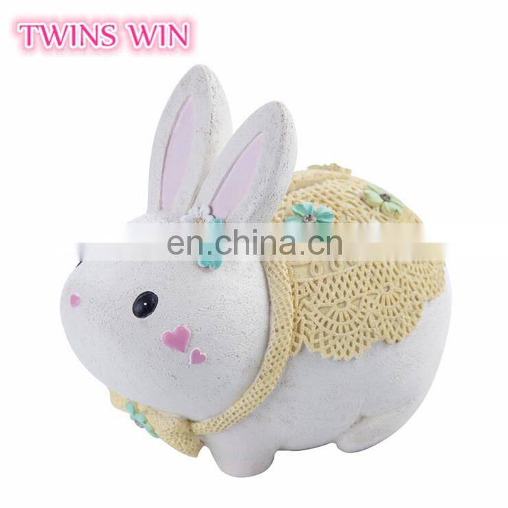 Hot sale in Amazon gift for girls top quality nature resin cute rabbit shape unbreakable piggy bank cartoon saving money box