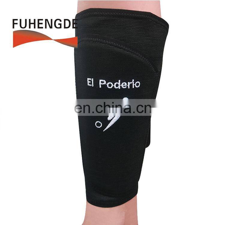 Latest designs sporting band logo embroidery elastic leg strap wrap with iron protection