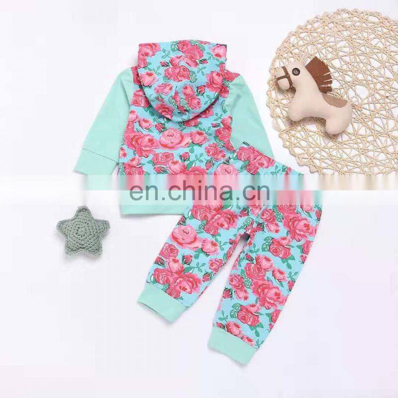 Bulk Wholesale bebe clothing sets Designer Little floral hooded sweatsuit