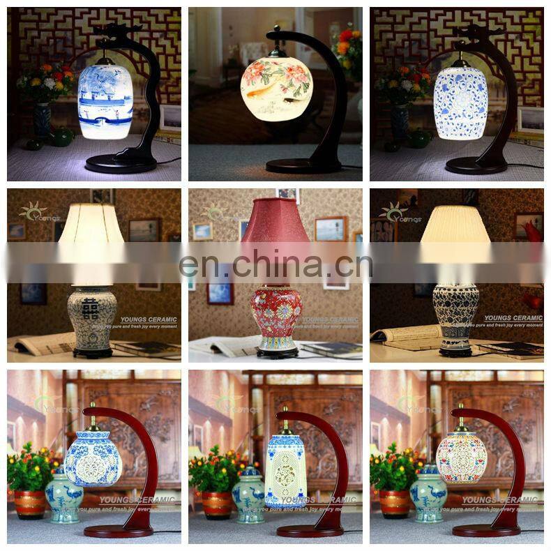 Delicate chinese ceramic porcelain red hotel bedside table lamps
