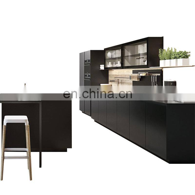 Handleless design light grey high gloss kitchen cabinets