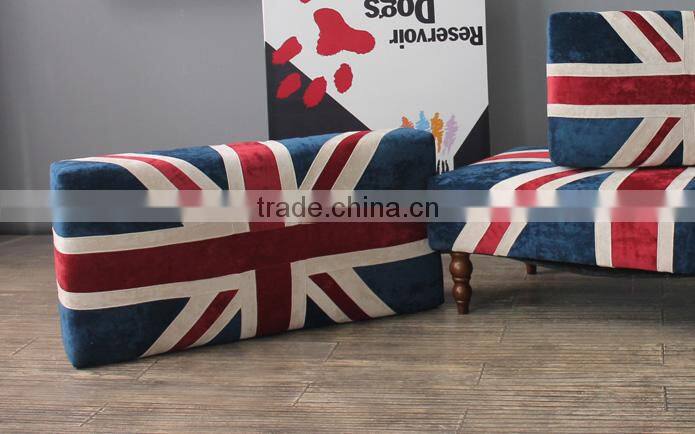 S-150-1 European Style Bench Stool Union Jack Fabric Covered Ottomans