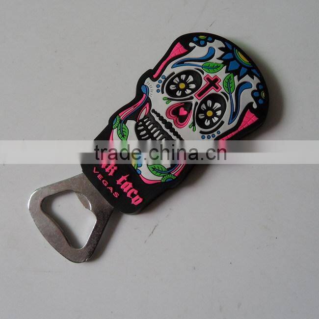 Soft pvc flower skull VEGAS souvenirs beer bottle opener fridge magnet