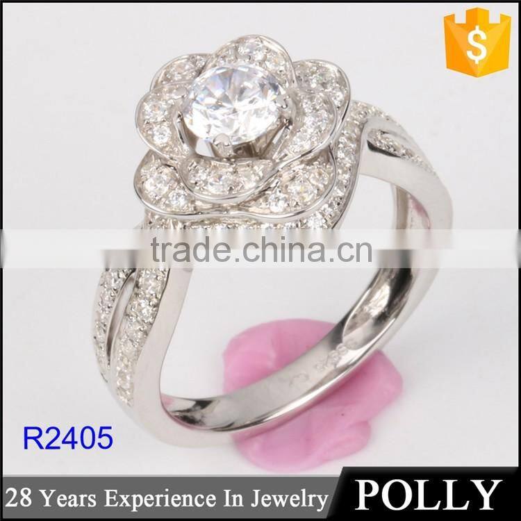 Micro pave setting elegant rose shape design 925 sterling silver wedding ring