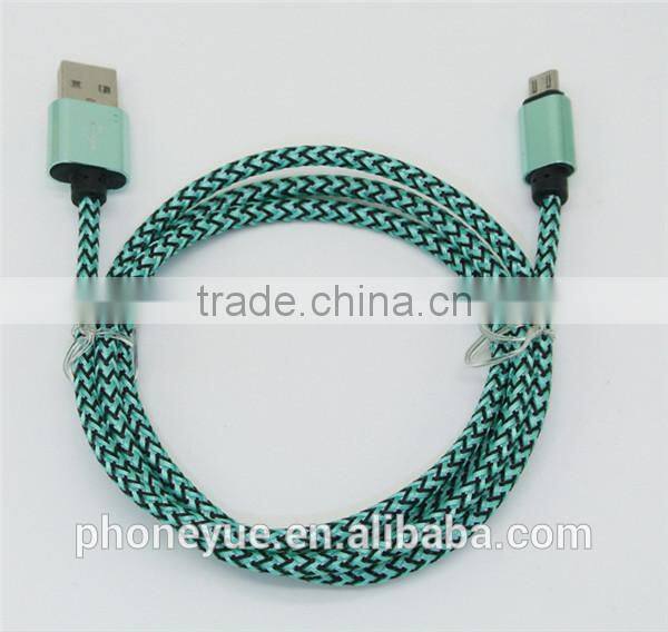 metal alloy super flexible nylon braided micro usb data cable for tablet pc