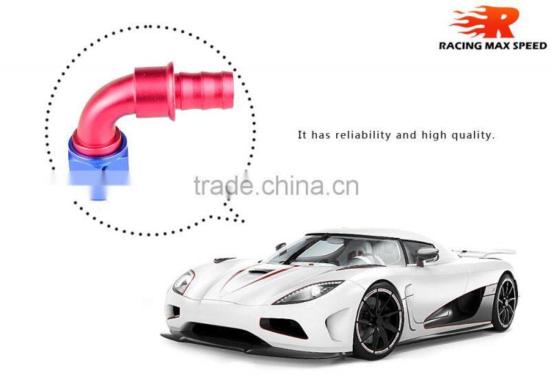 Aluminum oil cooler hose fitting 90 degree push on hose end push on fitting blue and red 10-090-10