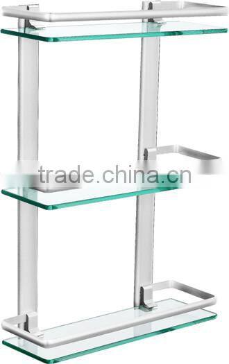 aluminium triple tier corner glass shelf, bathroom glass shelf