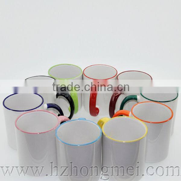 DIY 2015 Sublimation mug,great A white mug and edge color mug for heat transfer ,inside color mug,beside color mug,ceramic mug