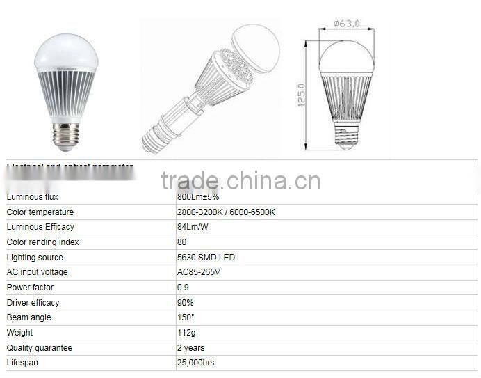 E27 9W LED Bulb Light,800Lm, CRI 80