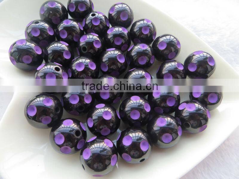 Jewelry 20mm Black with Lime Green Color beads HalloweenResin Polka Dot Beads for bulk bubblegum beads chunky necklace