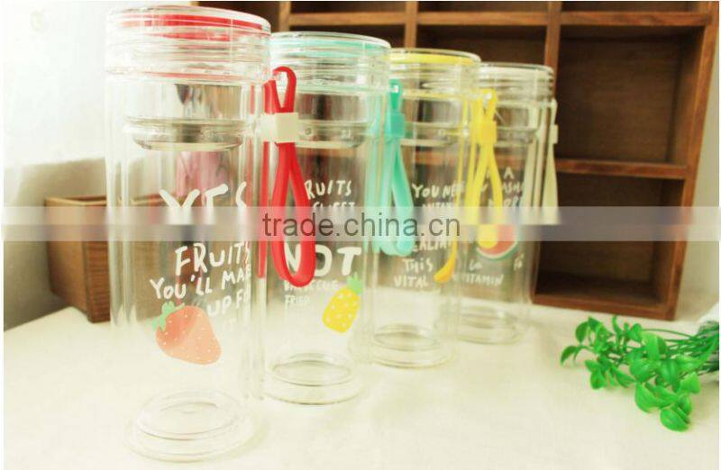 leak protected 4 colors glass tea bottle with portable ring