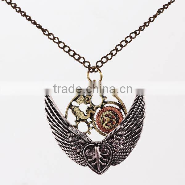 Antique Gold and Silver Plate Wing Pendant Necklace Wholesale 2015