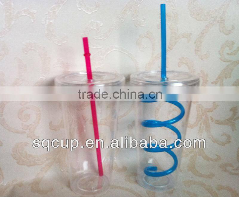 Double Wall plastic sippy cup with straw and lid