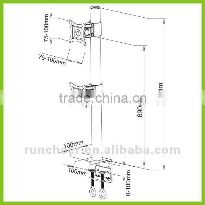 LCD480-D VESA Desk Clamp Mount Vertical C- Clamp Monitor Arm for Dual Monitors