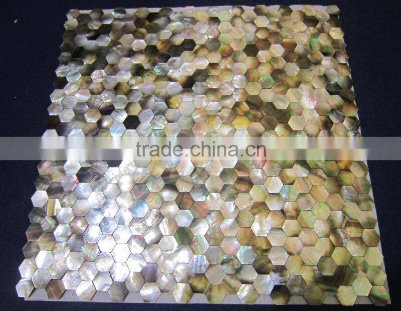 Blacklip shell mosaic in hexagonal pattern,seamless mosaic