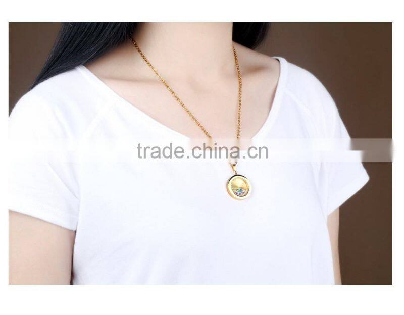 fashion jewelry 2016 stainless steel 18K yellow gold plated coin holder necklace with floating beads