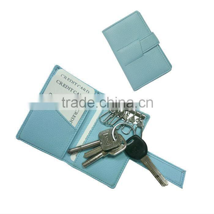 Light Blue Embossed leather Key chain wallets with card holder