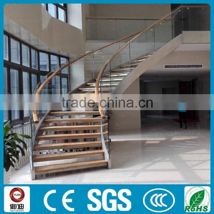 Office Building Commercial Wood Staircase Stainless Steel Framed