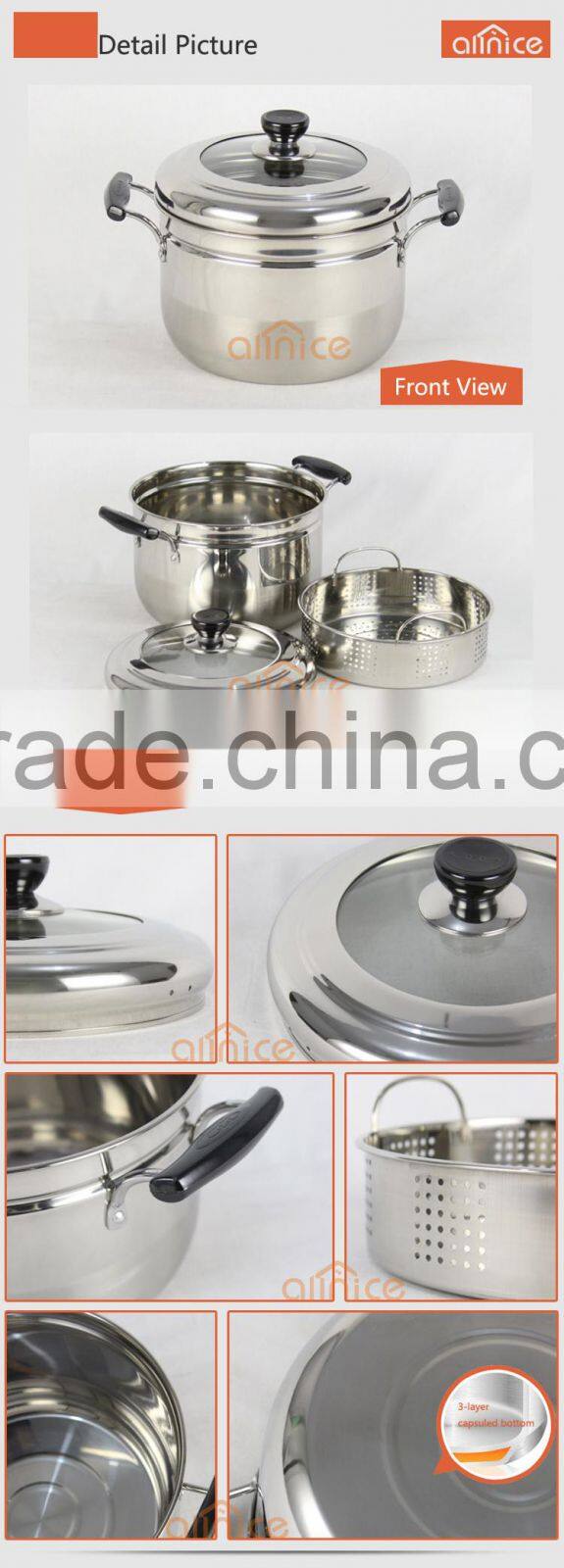 Allnice- Korea design ss201 single layer steamer pot with steamer insert and vented lid
