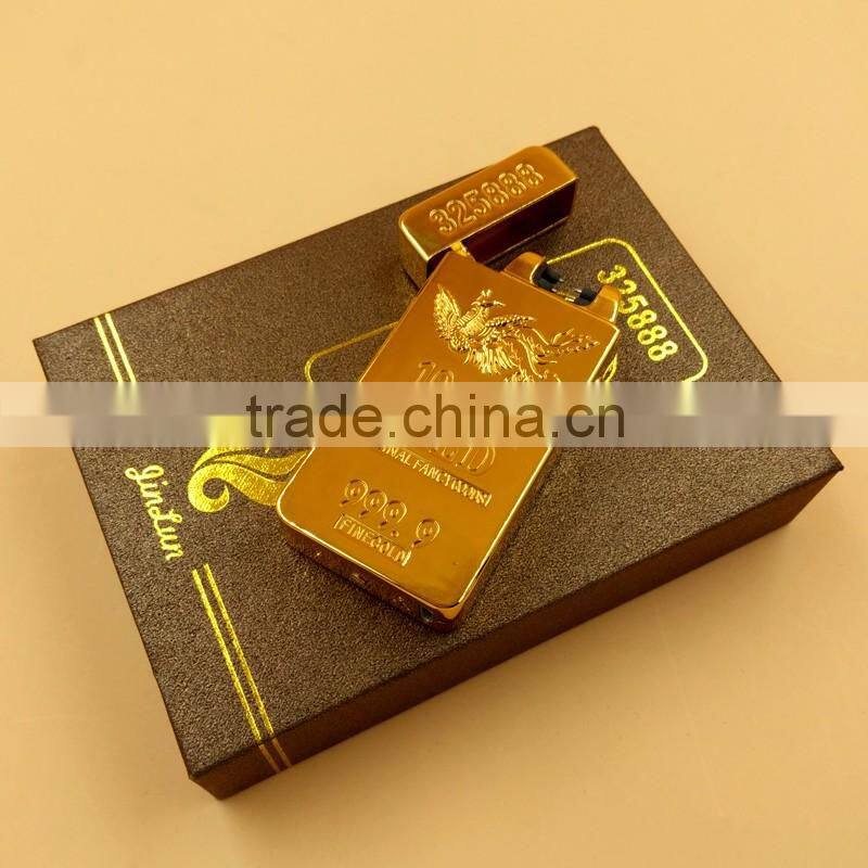 2016 new GT-689 double electronic arc lighter X electric arc gold lighter with logo printed