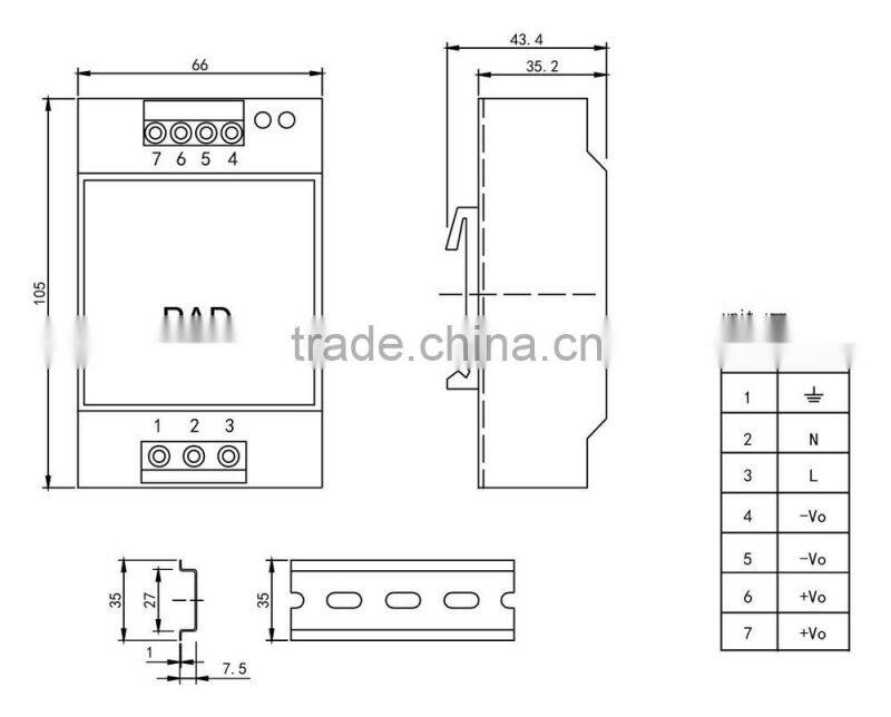 PAD45 Series 15-45W din rail power supply 5v