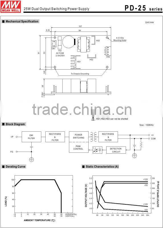 MEANWELL PD-2515 -15V 25W Dual Output Switching Power Supply