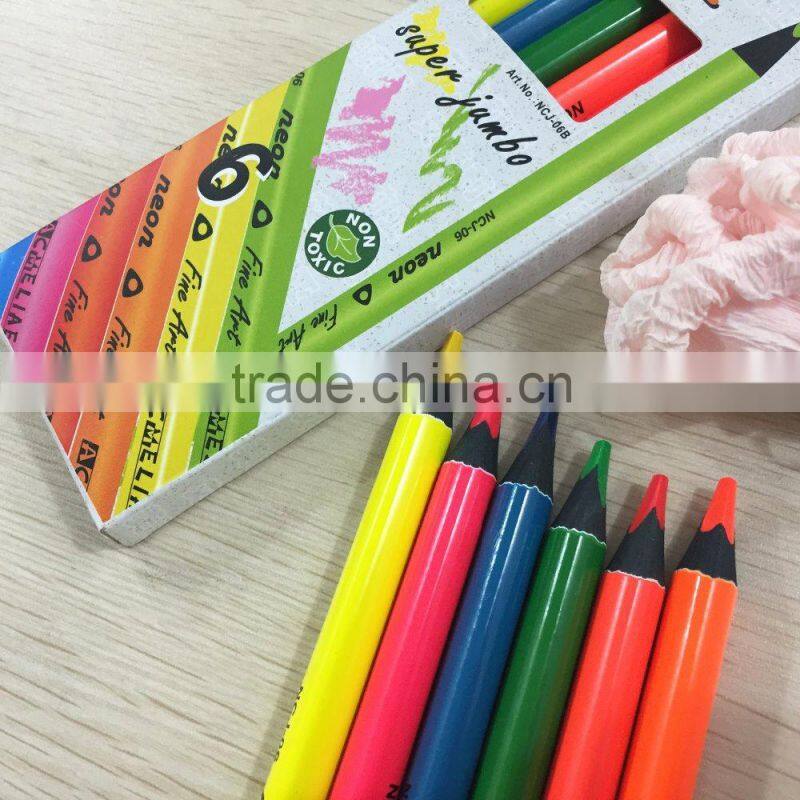 7" jumbo size triangular shape black wood high quality 5.0mm neon color pencil