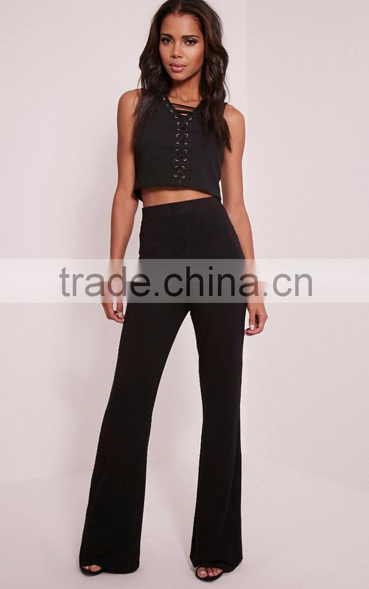 Custom hot sexy slimming women stretch pants, new arrival women black flared trousers
