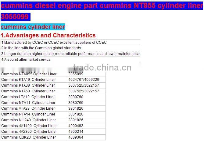 diesel engine part NTA855 cylinder liner 3055099