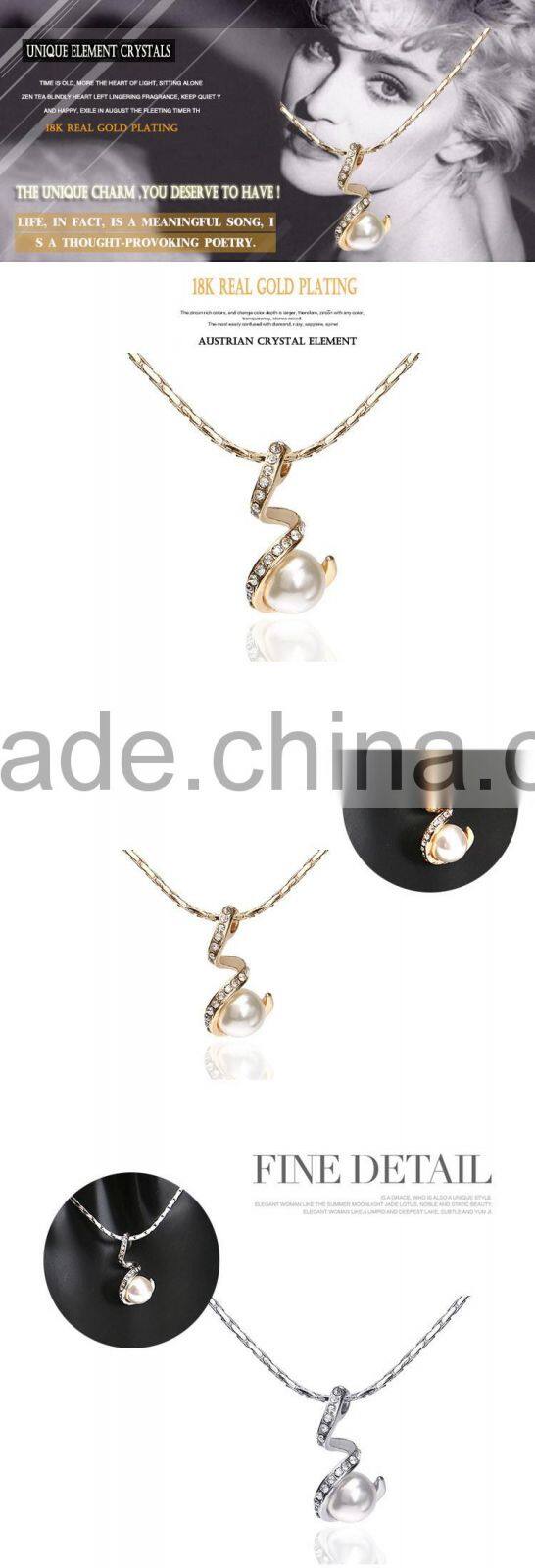 Fashion 18k Austrian Crystal Gold Plated Pearl Necklace For Women