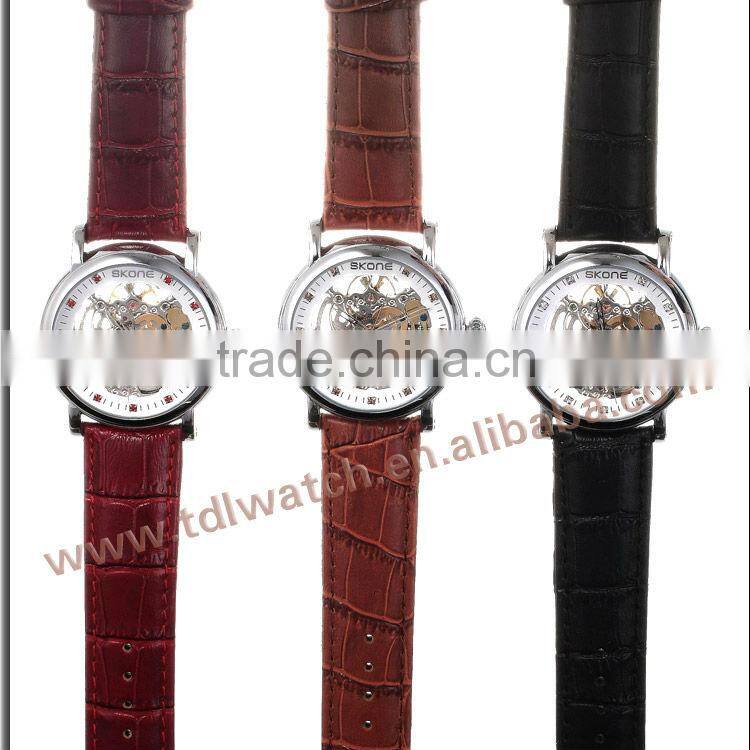 Genuine Leather Mechanical Stylish Men Skeleton Watch