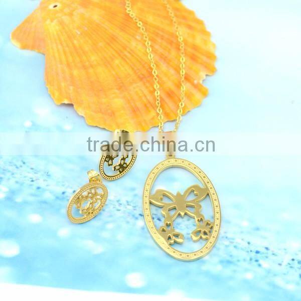 Western Circular Butterfly Stainless Steel Necklace And Earring Ring Wedding Jewelry Sets