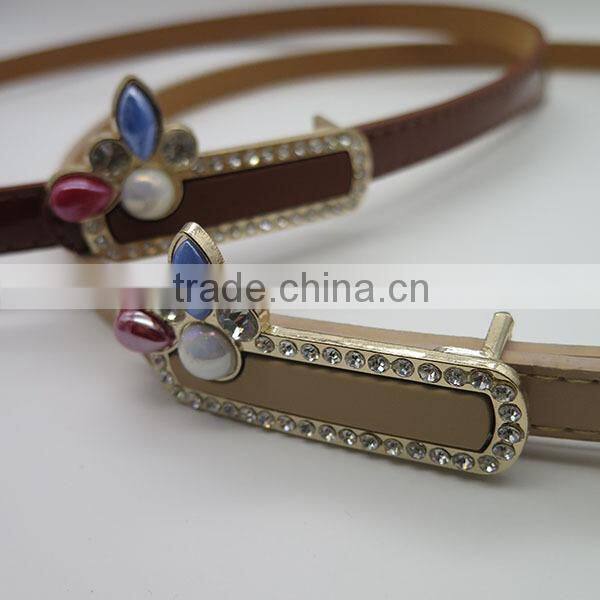 Lady's fashion colorful skinny belt with diamond for dress