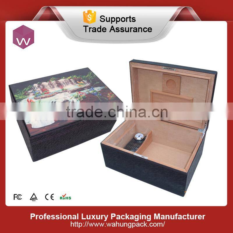 Glass Top Wooden Cigar Humidor Customized Gift Sets Box