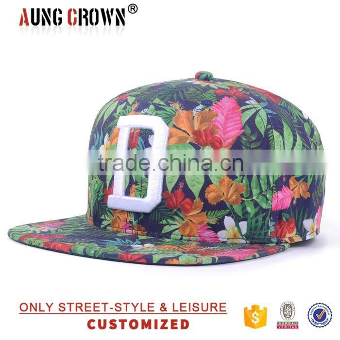 Wholesle Cheap Custom Embroidery Flat Brim Floral Snapback Hat Custom