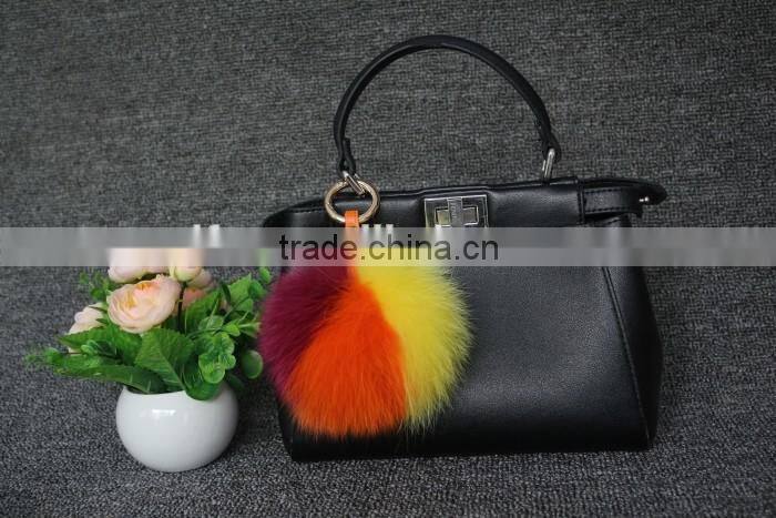 13cm genuine whole fox fur ball for bag/car keychain handmade fox fur ball poms key ring wholesale