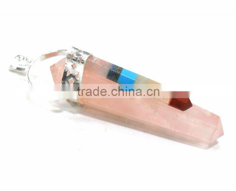 CRYSTAL QUARTZ 7 CHAKRA POINT PENDANT SET : CHAKRA CABACHONE PENDANT POINT SET : CHAKRA PENDANT