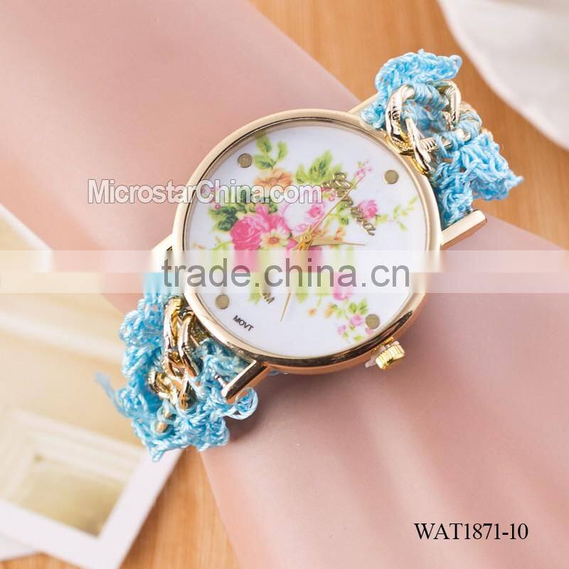 DIY hand made woven chain flowers watch women