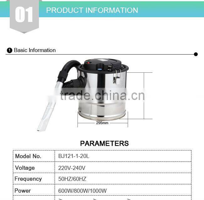 Ash cleaner 800W bin 20lt steel pipe pellet stove chimney BJ121-20L