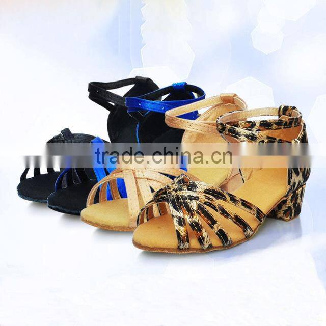 Plus size children dance shoes Leopard latin dancing shoes kids salsa Satin ballroom tango Latin Square dance shoes